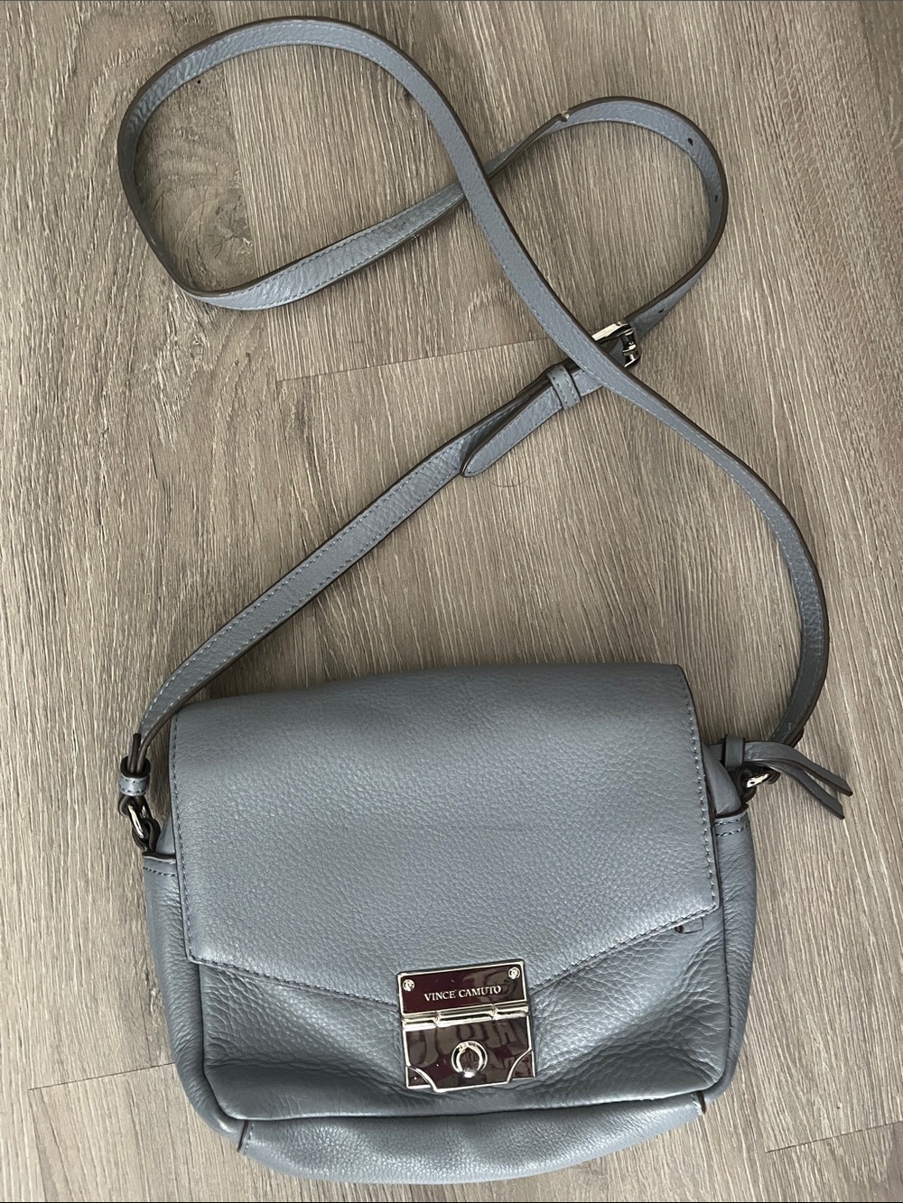 Vince Camuto Dusty Gray Pebbled Leather Crossbody